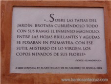 Lapida conmemorativa al poeta sevillano Luis Cernuda. Callejón de la Judería. Sevilla.